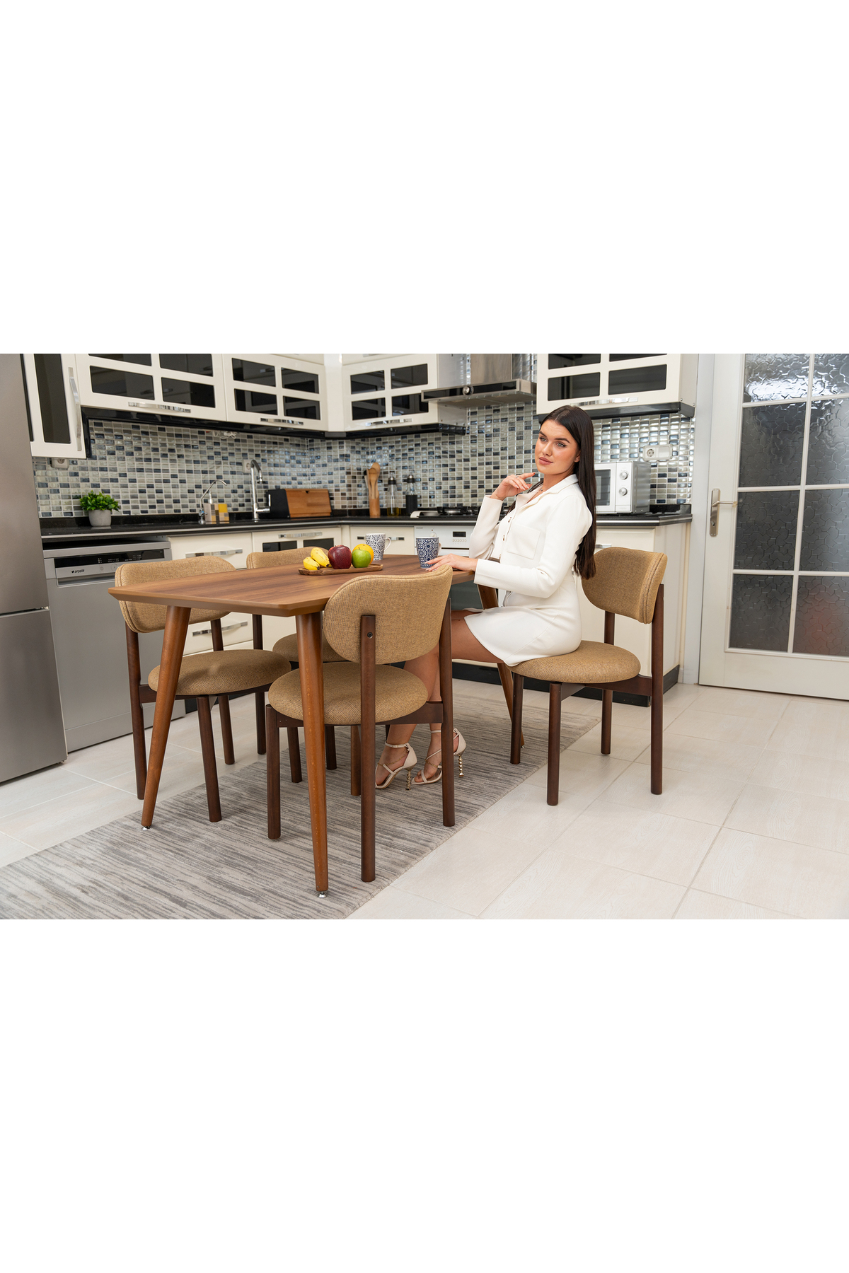 Ocean Ceviz Ahşap 6'lı Mutfak Salon Yemek Odası Sandalyesi - Görsel 5