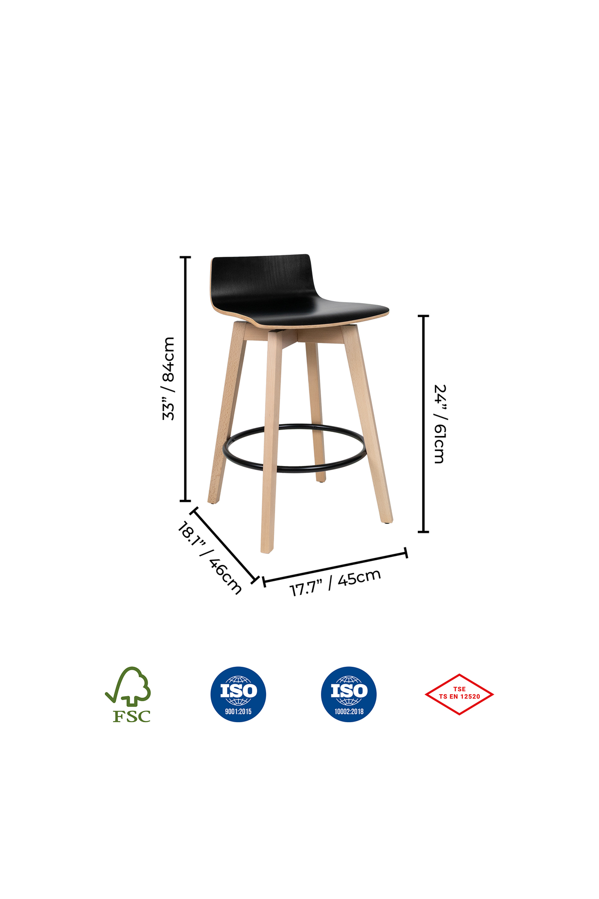 2'li Set Munich Natural Ahşap Laminatlı Counter Bar Sandalyesi Ada Mutfak Sandalyesi Demonte - Görsel 2