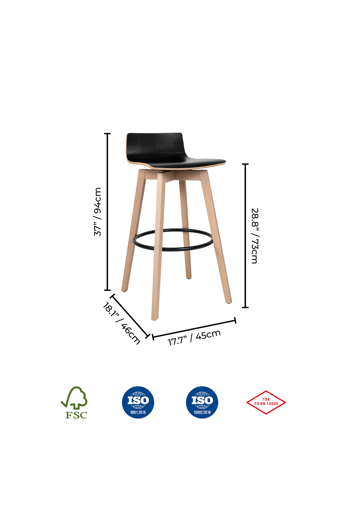 2'li Set Munich Natural Ahşap Laminatlı Bar Sandalyesi Ada Mutfak Sandalyesi Demonte Kolay Kurulum - Görsel 2