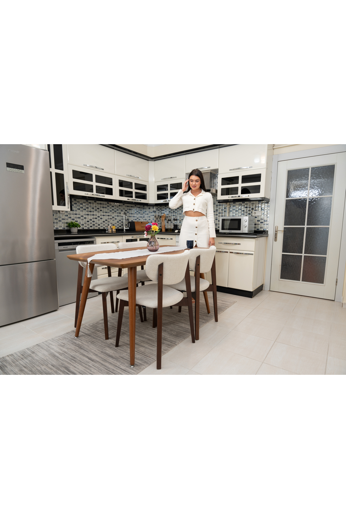 Leto Ceviz Ahşap 2'li Silinebilir Kumaşlı Sandalye – Modern & Ergonomik Tasarım, Yumuşak Dokulu - Görsel 5
