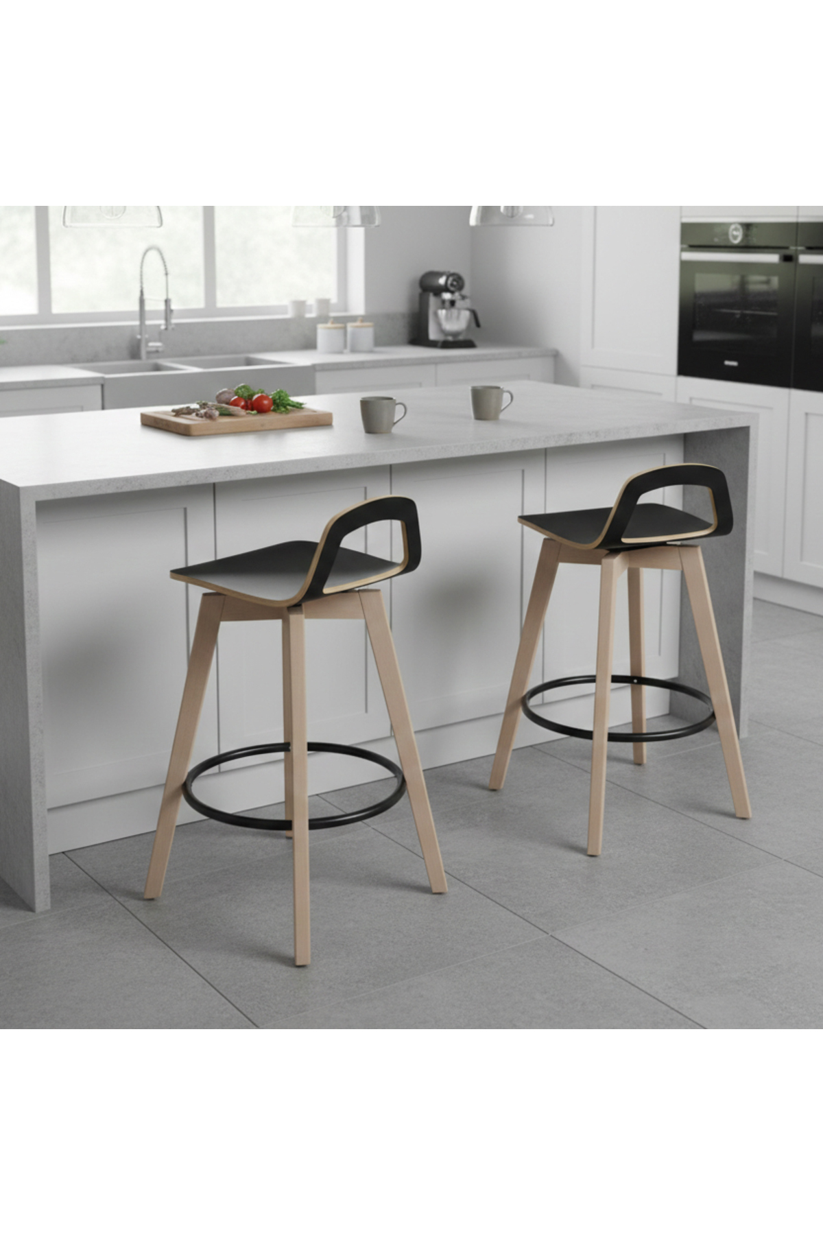 2'li Set Berlin Natural Ahşap Counter Bar Sandalyesi Ada Mutfak Sandalyesi Demonte Kolay Kurulum
