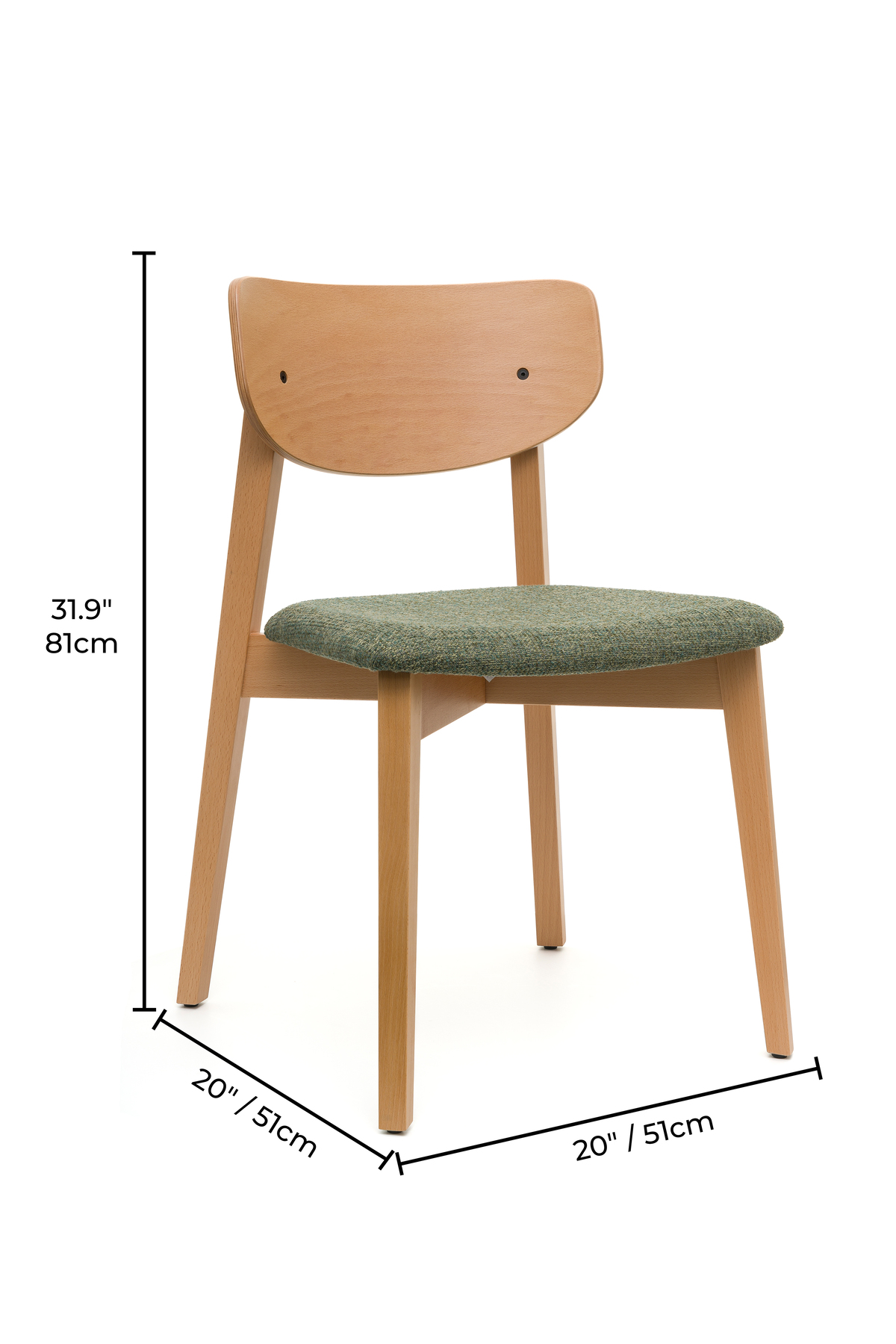 Opus Natural Ahşap 2'li Şık & Rahat Kumaş Kaplamalı Sandalye – Kaymaz Ayaklı, Ergonomik Tasarım - Görsel 7